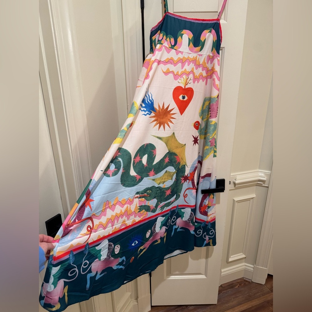 Colorful Abstract Maxi Sundress with Heart Motif - Picture 2 of 8